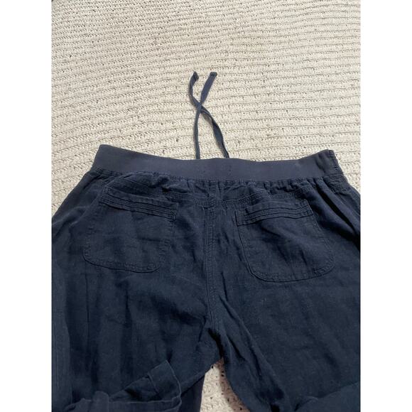 Mia & Tess Linen Pull On Pants Wide Leg Cropped Womens Size Large Navy Blue - Picture 9 of 10